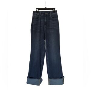 Halara Flex High Waisted Rolled Hem Wide Leg Washed Casual Jeans XS Tall